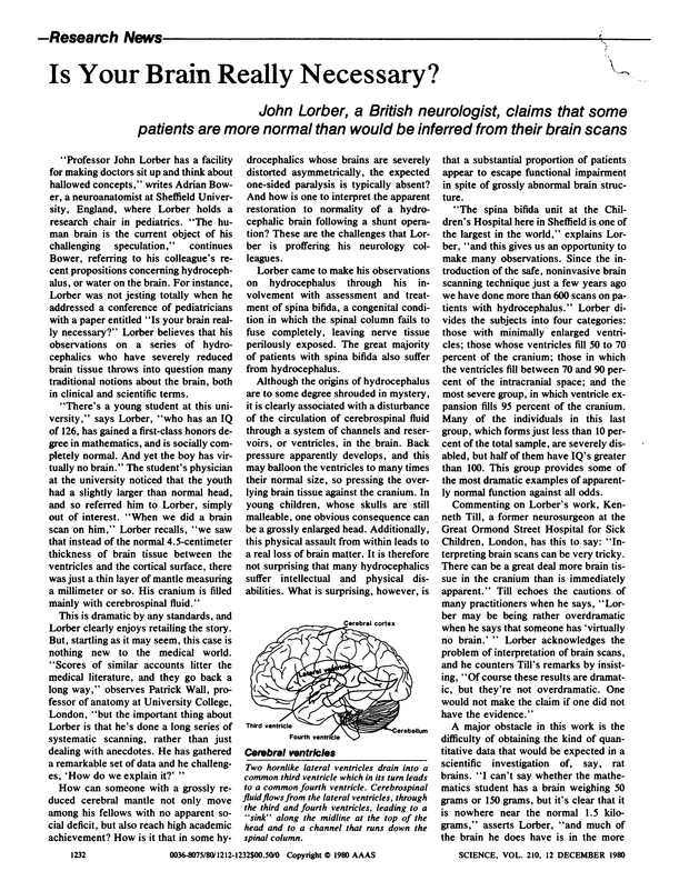 Dr John Lorber - is the organic brain really necessary?